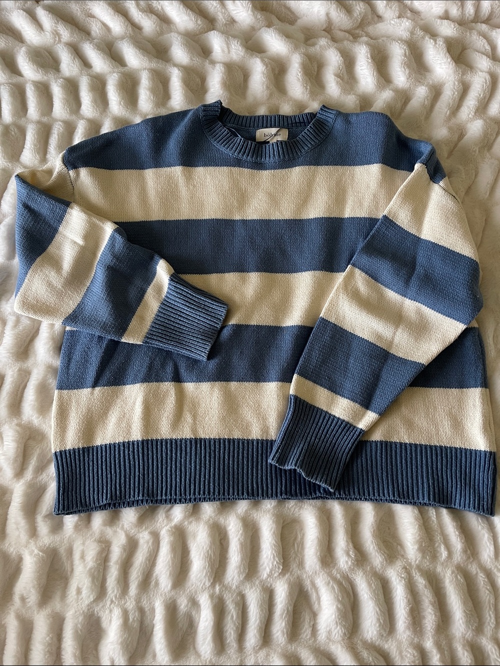 Classic Striped Crewneck Sweater - Blue & Cream